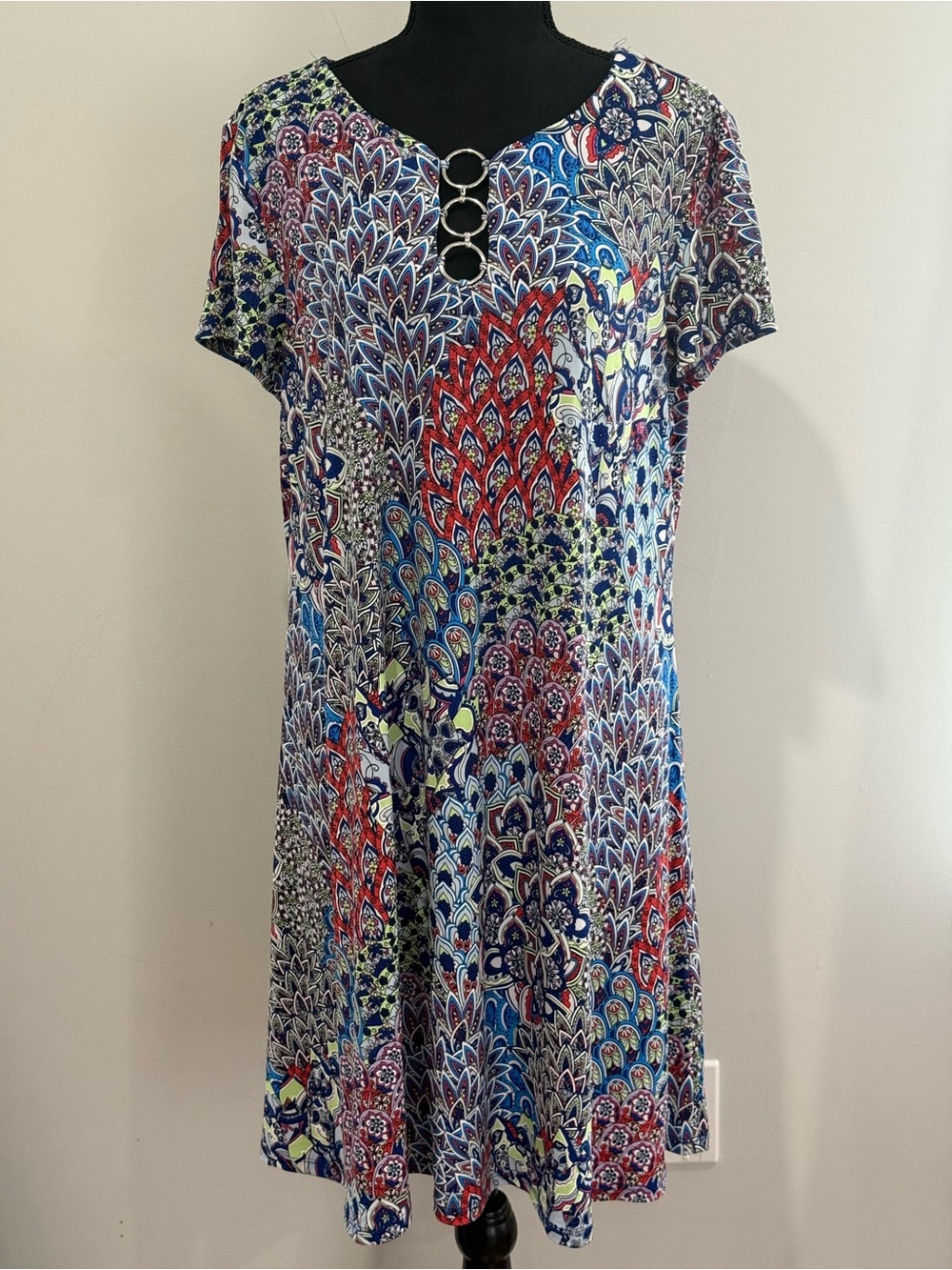 Everlily XL Multicolor Printed Short Sleeve Swing Dress 672